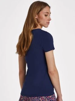 S.Oliver Cottage Dreams T-Shirt Mit Sweetheart-Ausschnitt -Zimmerli Shop SOliver Cottage Dreams T Shirt blau AK 04 47 NAVY 1